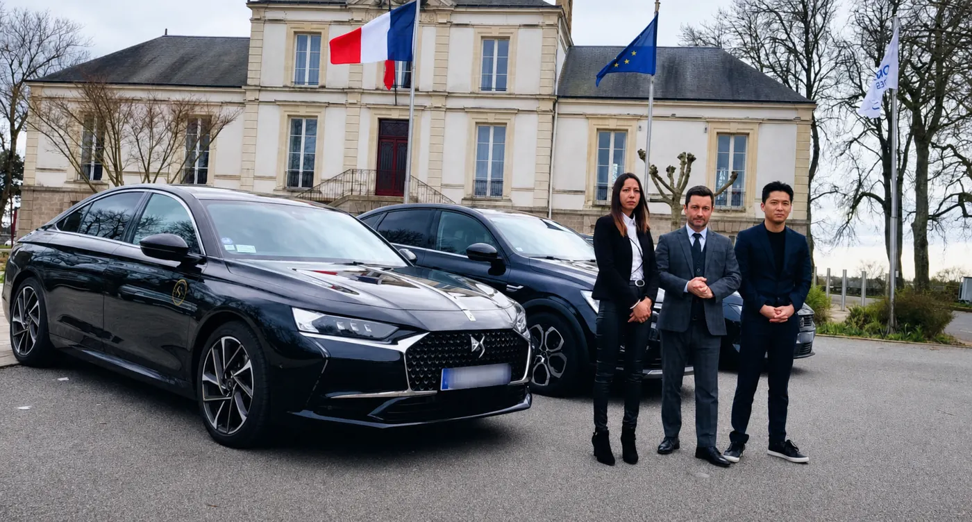Équipe de chauffeurs TOTO VTC en Vendée avec ses véhicules, plaques masquées