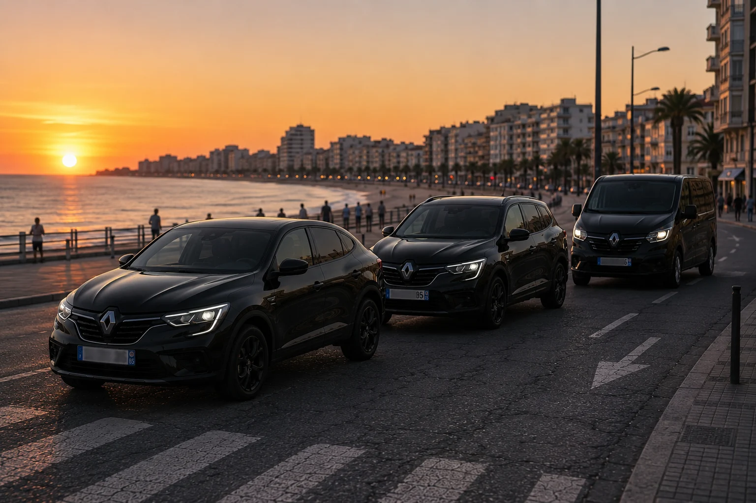 Flotte TOTO VTC sur le littoral vendéen au coucher du soleil